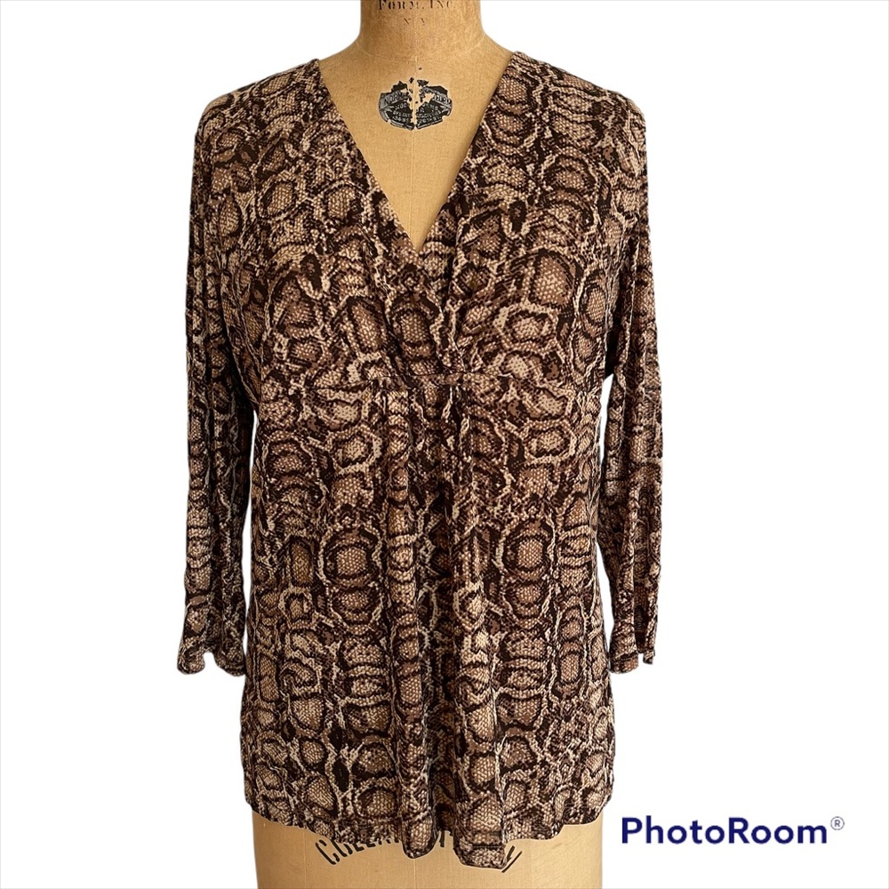 Liz Claiborne Snake Print V Neck Top, Empire Waist, Size XL